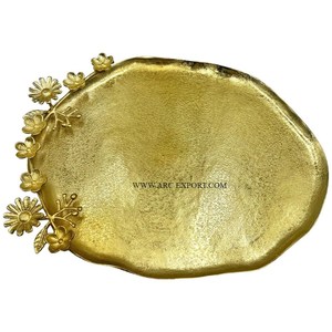 Plateau créatif en aluminium poli or pour servir des aliments Plateau de service en laiton massif de grande taille de grande qualité - Product Image 4