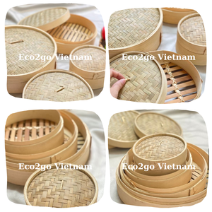 Eco2go ตะกร้านึ่งไม้ไผ่2ชั้นเป็นมิตรกับสิ่งแวดล้อมชุดแกะสลักเลเซอร์โลโก้ขนาด10 12นิ้วพร้อม2L ความจุสำหรับบ้าน - Product Image 2