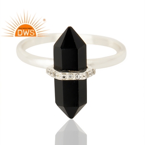 New Arrival Sterling Silver Natural <b>Cz</b> and Black Onyx Gemstone Stackable <b>Ring</b> Custom Jewelry Manufacturer - Product Image 3