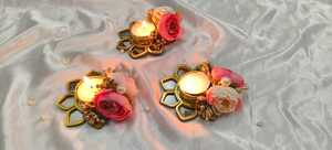 Porte-bougie miroir pour mariage Diwali, porte-bougie à fleurs avec gypsophile, cadeaux de fête, décoration festive pour la maison, porte-bougie votif - Product Image 6