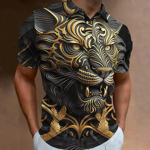 Retro Men's Spandex/Cotton <b>Canvas</b> Button-Up Shirt 3D <b>Animal</b> Print Short Sleeve Breathable Embroidered Knitted Gothic Fashion - Product Image 4