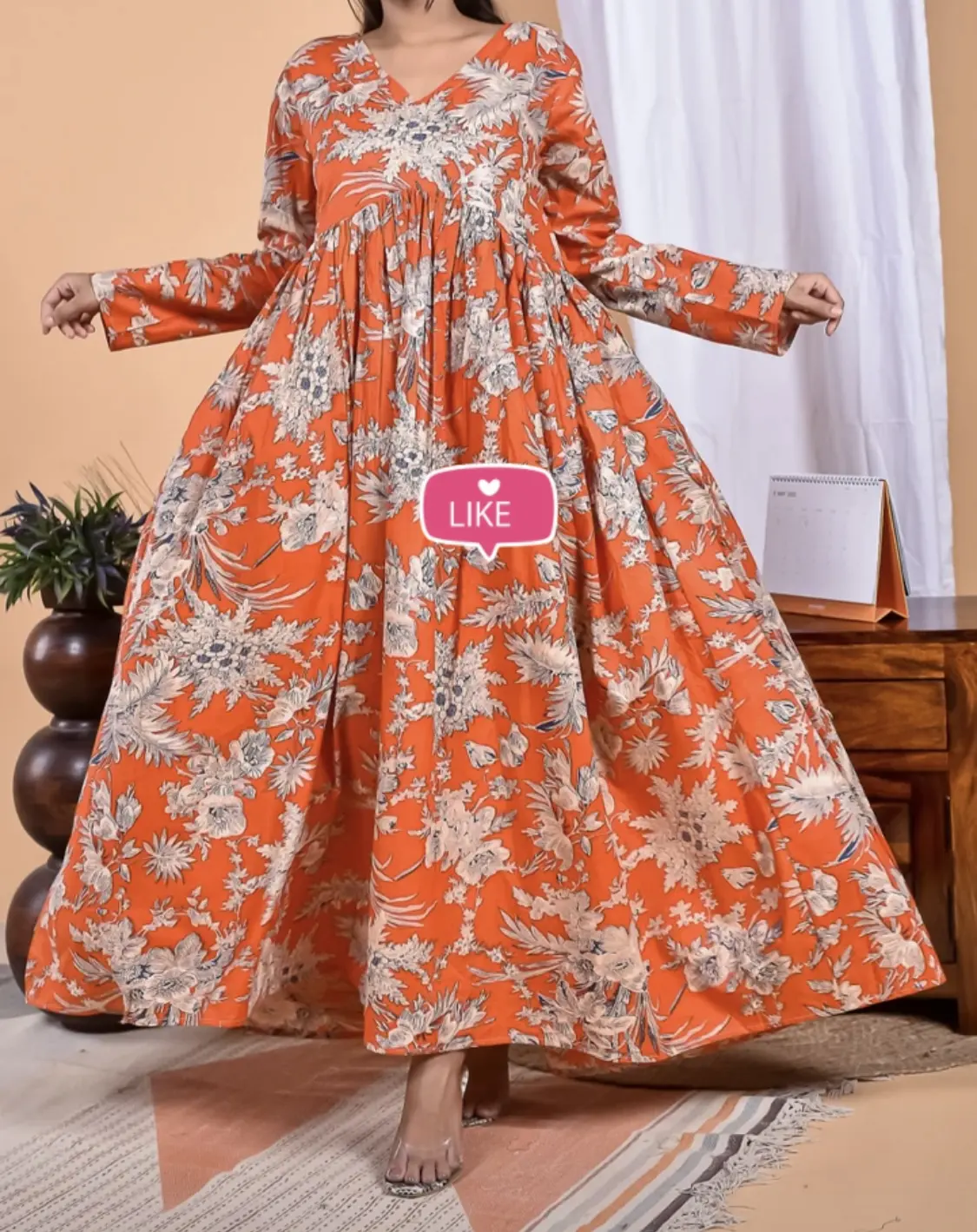 Vestido maxi boêmio vintage casual estampado floral de algodão luxuoso para mulheres