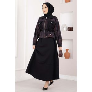 Conjunto de Chaqueta Corta y Falda Corta con Estampado Étnico para Mujer, Traje de Dos Piezas Casual en Crepé Borgoña con Top Corto - Product Image 1