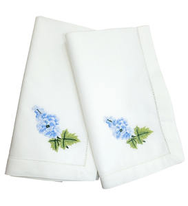Haute qualité brodé bleu Floral Design dîner serviette blanc coton ourlet nappe pour mariages maison hôtels événements - Product Image 1