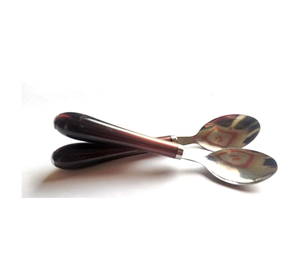 Juego de cubiertos de acero inoxidable con mango de cuerno de búfalo Natural 100%, mango de cuerno mediano para cuchara de pulido de espejo de té y café - Product Image 6