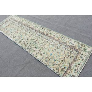 Classic Beige Blue Wool <b>Rug</b> 2.6x8.8ft Handmade Turkish Patchwork Design Rectangular Hallway Pattern for Living <b>Bedroom</b> Latex - Product Image 4