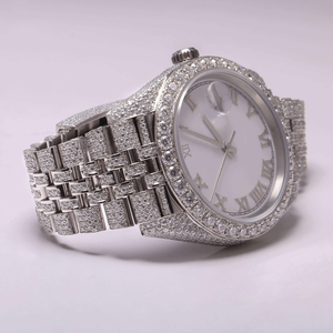 Montre-bracelet en acier inoxydable jaune, élégante et luxueuse, unisexe, avec cadran noir entièrement serti de diamants en moissanite, verre de quartz - Product Image 1