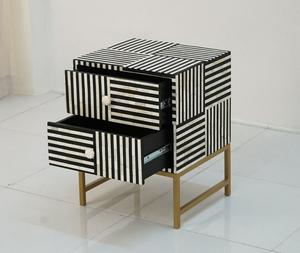 Commode à tiroirs en MDF noir moderne de luxe avec incrustation d'os, table de chevet extensible pour chambre à coucher ou salon, meubles de maison - Product Image 6