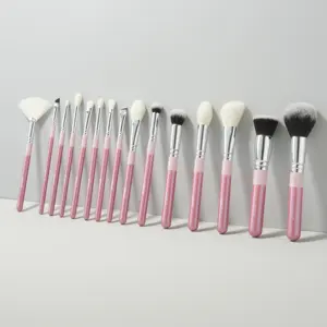 BEILI Custom OEM Professional Microcrystalline Silk Pink Makeup Brushes Private Label Mixed Colors Powder Fan Cosmetic Brush Set