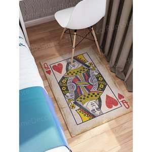 Tapis imprimé Reine de jeu de cartes, design moderne pour entrée et salle de jeux, tapis en velours de luxe - Product Image 1