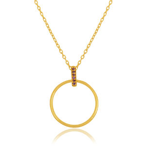 Collar con colgante circular de Plata de Ley 925 chapado en oro clásico para mujer, joyería fina a granel de circón amarillo para regalos - Product Image 3