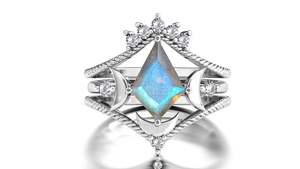 ชุดแหวนหมั้นทำจากแร่แลบราโดไรต์รูปว่าวในชีวิตของฉันดวงจันทร์แหวนเงินสเตอร์ลิงเป็นของขวัญสำหรับเธอ - Product Image 2