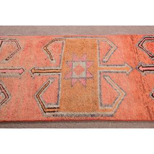 Vintage Turkish Herki <b>Rug</b> 2.8x9.9 ft, Orange <b>Runner</b> Geometric Wool <b>Rug</b> - Product Image 4