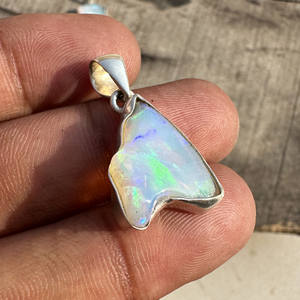 Ethiopian <b>Opal</b> Pendant <b>Necklace</b> Rough Multi-Color Flashy Raw <b>Opal</b> Bezel Setting Party Gift for Her Sterling Silver - Product Image 5