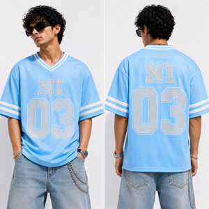 Oversized American Football Jersey Custom Number <b>Graphic</b> Mesh <b>Tee</b> Hip Hop Streetwear Fashion Shirt for Men Vintage Y2K Clothing - Product Image 1