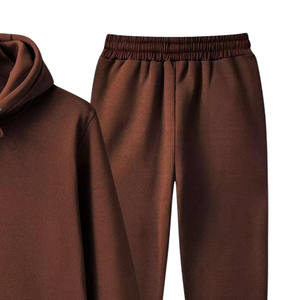 Unisex <b>Brown</b> Fleece Tracksuit Set Hoodie <b>Jogger</b> Two Piece Warm Winter Sweatsuit Custom Logo Streetwear High Quality Wholesale - Product Image 3