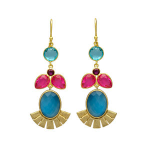 ต่างหูดีไซน์แบบห้อยโทนสีทองมาใหม่ต่างหูทองเหลืองพลอยควอตซ์สีฟ้าอ่อน - Product Image 1