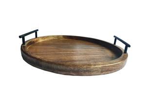 Bandeja de servicio de madera de mango, diseño de lujo, forma redonda, para decoración del hogar, hotel, restaurante, bar, utensilios de cocina, decoración de mesa - Product Image 4