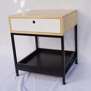 Minimalist Rubberwood <b>Bedside</b> <b>Table</b> Iron Frame 50x45x57cm Modern TDG68034 Bedroom Furniture Storage Assembled Nightstands - Product Image 4