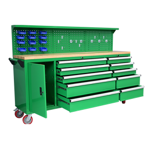 Établi en métal vert intégré Cabine à outils avec tiroirs de mécanicien Panneau perforé pour garage atelier stockage - Product Image 2