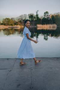 Robe en lin bleu clair, robe mi-longue d'été pour femmes, robe de demoiselles d'honneur, robe en lin classique avec poches, robe d'été en lin - Product Image 3