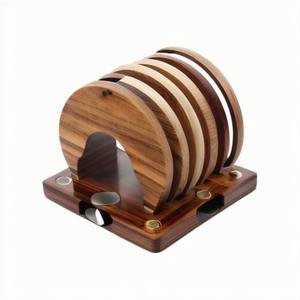 2024 Top Most Selling Elegant Fancy Round 2 Color Wood <b>Coasters</b> <b>Set</b> of 6 <b>With</b> <b>Holder</b> Kitchenware Tableware <b>Coasters</b> - Product Image 1
