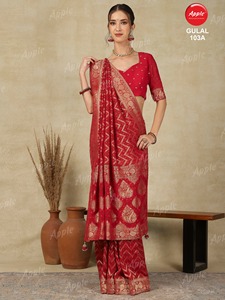 Saree en Georgette pure viscose pour tissage Drapé léger de qualité supérieure Idéal pour les occasions ethniques Festivals Designer Styling Sarees - Product Image 5