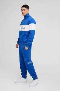Men's Cobalt Blue Regular-Fit Diamond <b>Colour</b>-<b>Block</b> Zip Funnel-Neck Tracksuit Plus Size Stylish Casual Unisex Sportswear Set Gym - Product Image 2