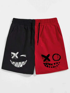 Pantalones cortos de playa informales de verano para hombre, estampado de letras con bloqueo de Color, sueltos, rectos, con patrón sólido, tejido no tejido de nailon - Product Image 2