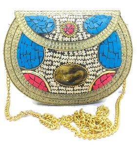 Designer Mosaic And Metal <b>Clutch</b> Bag With Premium Handcrafted Detail Stylish Mosaic And Metal <b>Clutch</b> Bag Artistic Inlay Work - Product Image 2