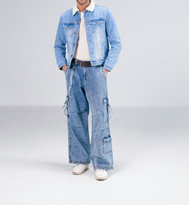 Venta al por mayor personalizada invierno Varsity chaqueta impermeable Denim 100% poliéster Reversible forro polar Stand Collar carta frontal - Product Image 4