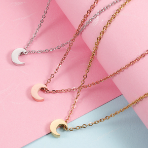 Kalung liontin bulan lapis emas dan mawar, kalung bulan baja tahan karat tidak pudar untuk hadiah wanita - Product Image 5