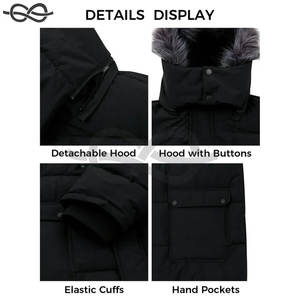 Grand et Grand Manteau d'Hiver Recyclé pour Homme, Veste Matelassée Mi-Longue de Grande Taille avec Capuche Amovible, Noir 5XL - Product Image 5