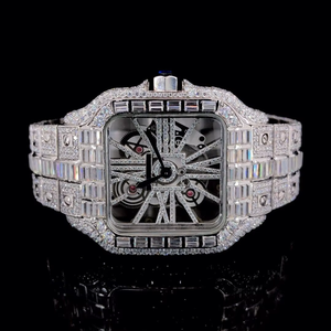 Reloj de Lujo con Moissanita Cuadrada de Marca, Diseño Elegante Estilo Hip Hop con Incrustaciones, Reloj Unisex de Acero Inoxidable con Movimiento Mecánico - Product Image 1
