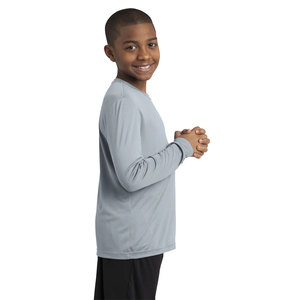 Camiseta gris de manga larga para niños, camiseta atlética de manga larga, camiseta para correr - Product Image 3