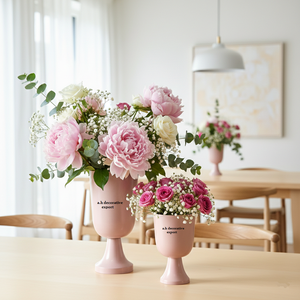 Vase moderne nordique rose pâle en acier inoxydable écologique, pot de fleurs couleur or rose pastel doux, centre de table romantique pour mariage - Product Image 1