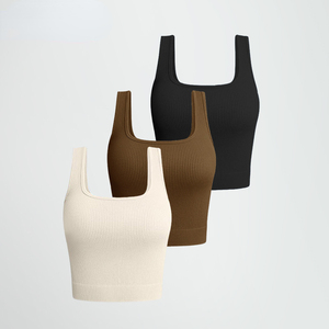 Débardeurs pour femmes côtelés sans couture entraînement chemises d'exercice Yoga hauts courts Sport soutien-gorge qualité supérieure débardeur vêtements de mode femmes - Product Image 1