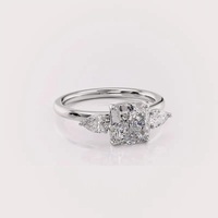 Anillo de Compromiso y Boda Vintage con Tres Piedras de Diamante Cultivado en Laboratorio con Corte Cojín, Certificado por IGI, Oro Amarillo/Blanco/Rosa de 9K