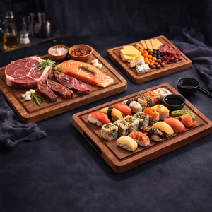 Ensemble de 3 planches à découper en bois d'acacia écologiques avec huile minérale et applicateur, logo personnalisable, entretien facile - Product Image 3