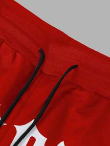 Conjunto de chándal con estampado de letras góticas rojas y blancas para hombre, camiseta gráfica personalizada y cintura con cordón para correr, ropa de calle de doble panel - Product Image 6