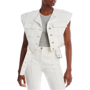 Gilet in denim casual bianco taglia M con logo ricamato a bottoni, in tessuto lavorato a maglia, da indossare sopra, lunghezza gilet - Product Image 1