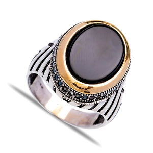 Oval Onyx Stone Design Ottoman Men's <b>Ring</b> Turkish Handmade Wholesale Authentic Silver Men <b>Ring</b> - Product Image 2