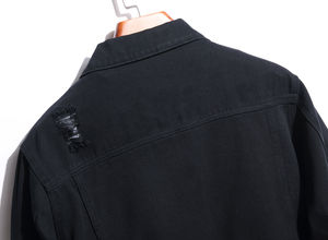 OEM diseño personalizado sin cuello Reversible respetuoso con el medio ambiente moda Streetwear chaqueta de mezclilla de alta calidad de los hombres rasgados botón frontal - Product Image 5