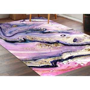Alfombra de Mármol Dorado: Alfombra Decorativa Antideslizante con Diseño de Remolino Morado, Alfombra Suave con Pelo Corto - Product Image 2
