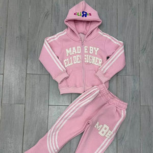 ผู้ผลิตชุดวอร์มแบบกำหนดเอง ชุดสเวตสูทปักลายแบบครอป ขอบดิบ แต่งปะติด ปักลาย ชุดกางเกงวอร์มและเสื้อฮู้ดแบบฟอกสี - Product Image 1