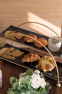 Arabian Luxury Afternoon <b>Tea</b> Wedding <b>Party</b> 2 Tier Buffet Riser <b>Set</b> Marble Slate Serving Cupcake Platter Golden Cake Stand - Product Image 4