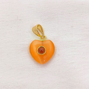 Pendentif Monalisa Œil de Chat Orange 14mm en Forme de Cœur Gonflé Plaqué Or Argent Sterling 925 avec Anneau, Breloque Œil de Chat Faite à la Main - Product Image 1