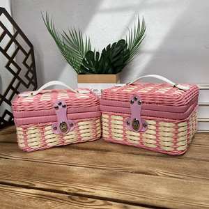 Handmade Gift Baskets Rattan <b>Plastic</b> PP-Color Matching <b>Storage</b> <b>Boxes</b> Woven Suitcase Hanging Gift Box for Kitchen Food <b>Storage</b> - Product Image 5