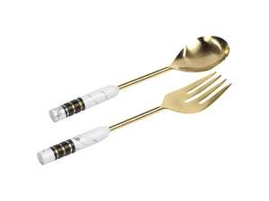 Venta al por mayor elegante mango de diseño juego de servir espejo dorado pulido cucharas y tenedores de acero inoxidable para banquete occidental boda - Product Image 4