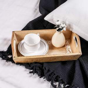 Plateau de bureau en bois sculpté décor rustique fait à la main classique plateau de bureau en bois pour papiers et plateau de service stationnaire - Product Image 4